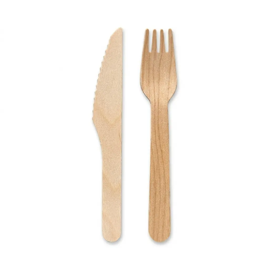 Ensemble de couverts en bois + Serviette blanche 3/1  - 250 pcs