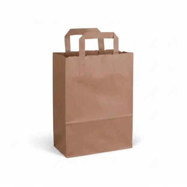 Papiertragetasche Kraft recycelt 70g, 22 x 11 x 28 cm, Flachgriff 250 Stk – Lebensmittelverpackung