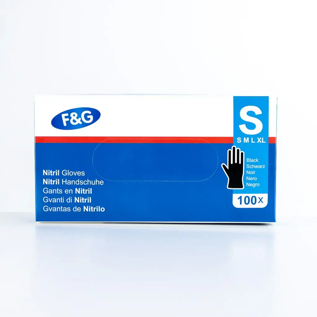 Gants nitrile jetables noirs S – sans poudre, sans latex – F&G – 10 x 100 pcs