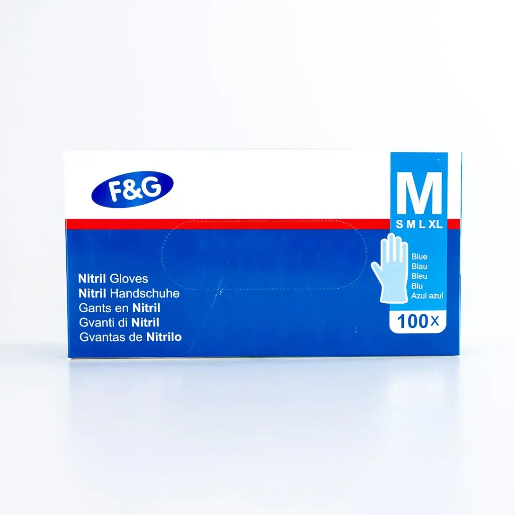 Disposable nitrile gloves blue M – powder-free, latex-free – F&G – 10 x 100 pcs