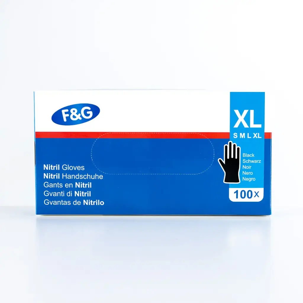 Wegwerp nitril handschoenen zwart XL – poedervrij, latexvrij – F&G – 10 x 100 st