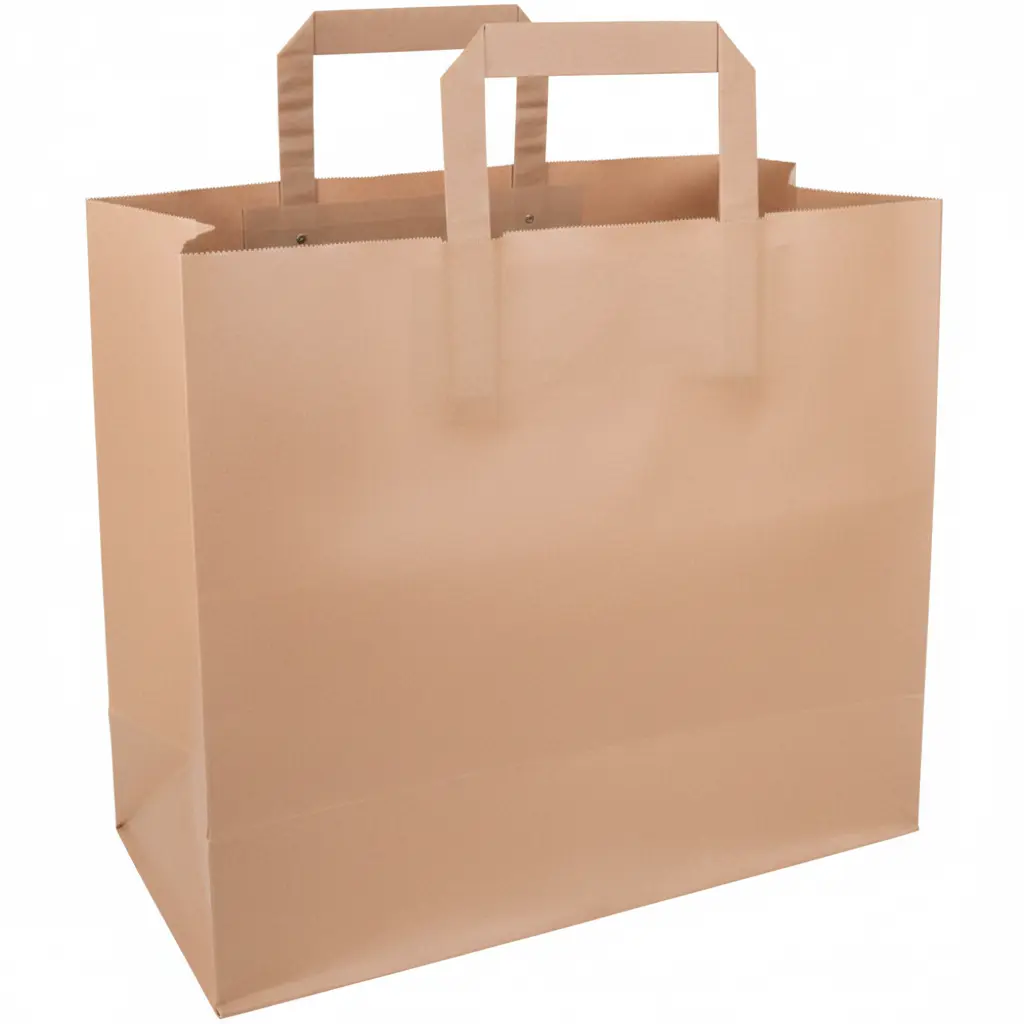 Tas met handvaten gerecycled kraftpapier, 70 gr, 32 x 21 x 30 cm, platte greep 250PCS – voedselverpakking