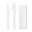 Set wiederverwendbares Plastikbesteck weiß - Gabel + Messer + Serviette - 250 Stk