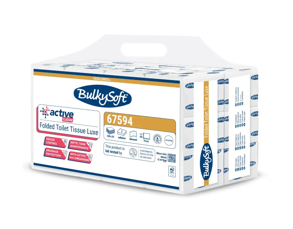 Falttoilettenpapier / WC-Papier BulkySoft Active Clean 2-lagig 250 Blatt - 24 Packungen