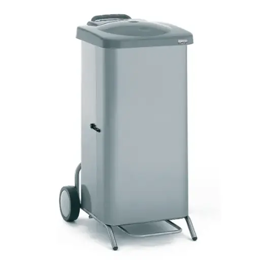 Tournus Porte-sac mobile avec habillage inox couvercle à pédale, pour sacs 100 litres